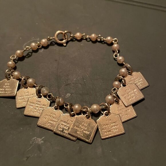 Christian 10 Commandments Charm Silver tone and Pearl bracelet. Adjustable. VCG - Picture 1 of 3
